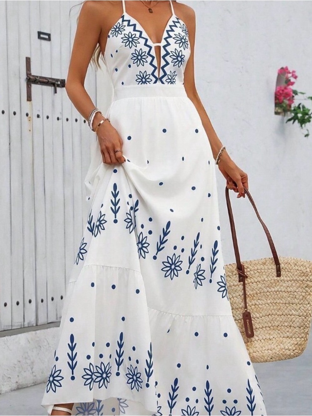 Multicolor Boho Women's Printed Cami Maxi Dress Hawaiian Style
